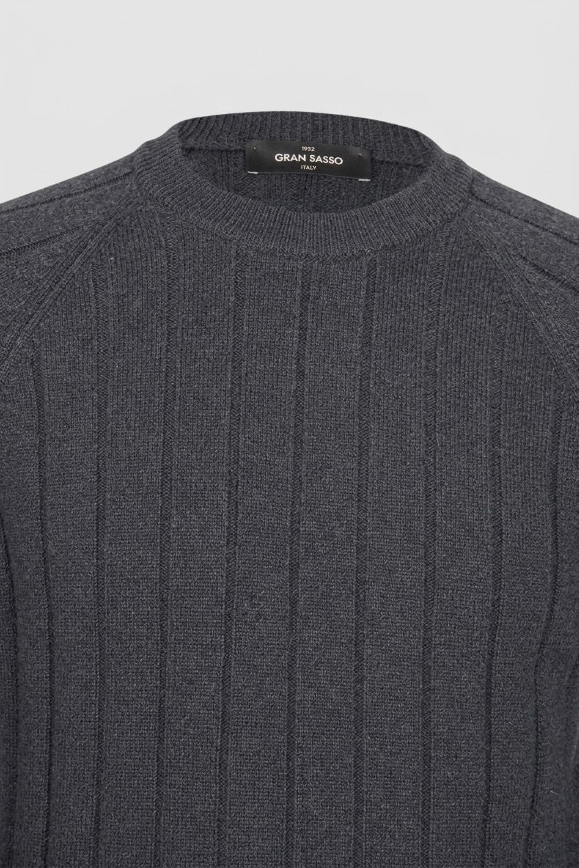 Maglione Girocollo a Coste in Misto Cashmere