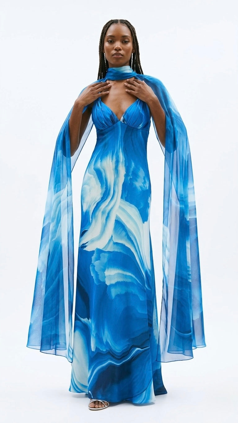 Abito Aderente Fantasia Con Stola