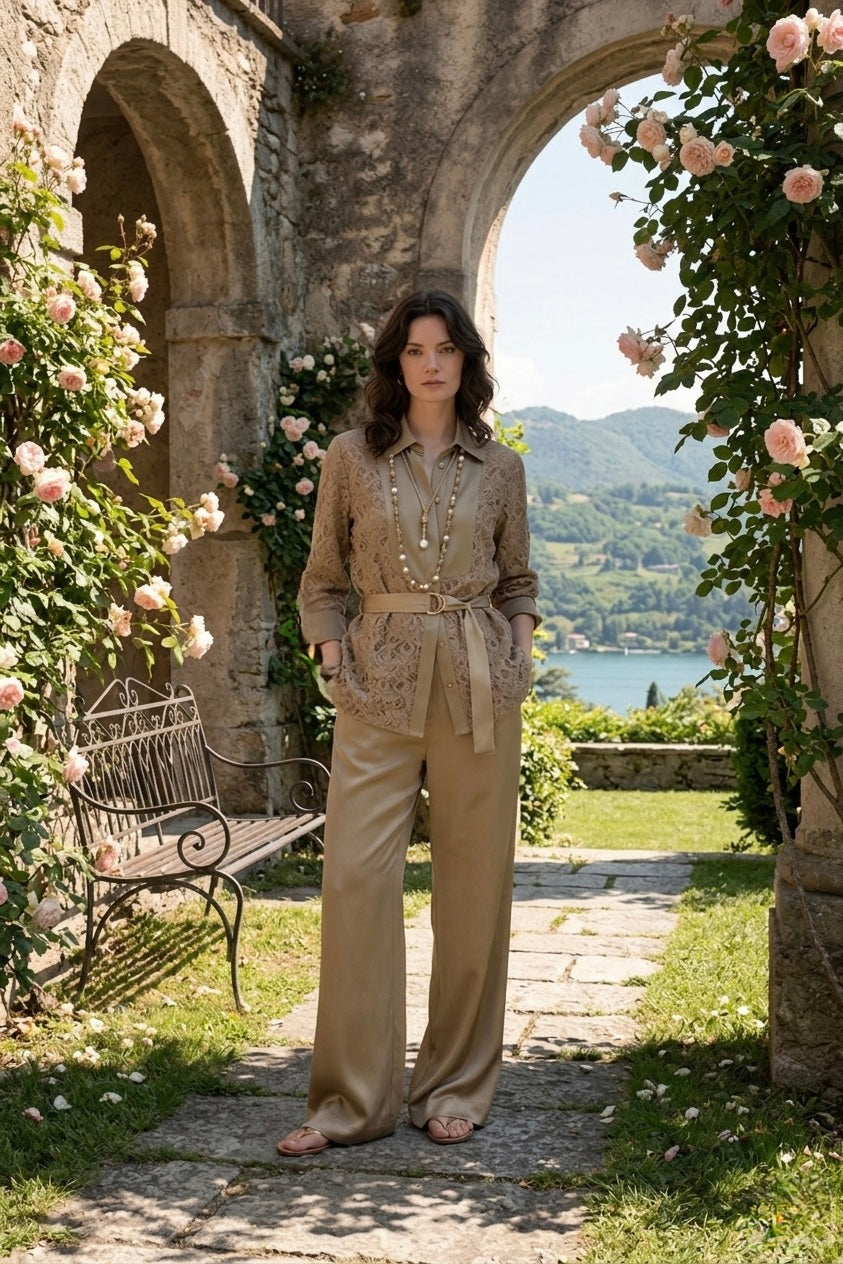 Camicia In Pizzo Con Dettagli In Satin