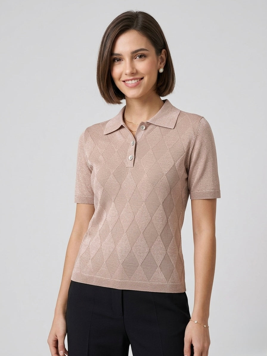 Polo in maglia lurex a rombi
