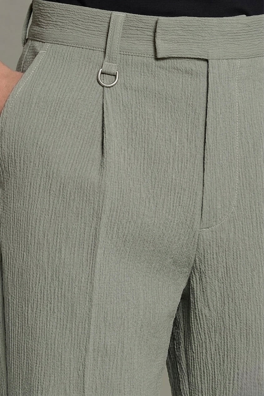 Pantalone Con Pinces Tessuto Seersucker