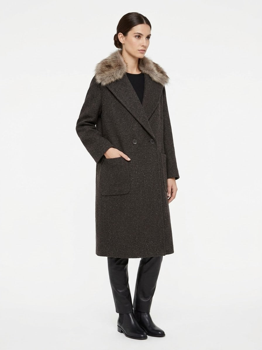 Cappotto Doppio Petto con Pelliccia Removibile