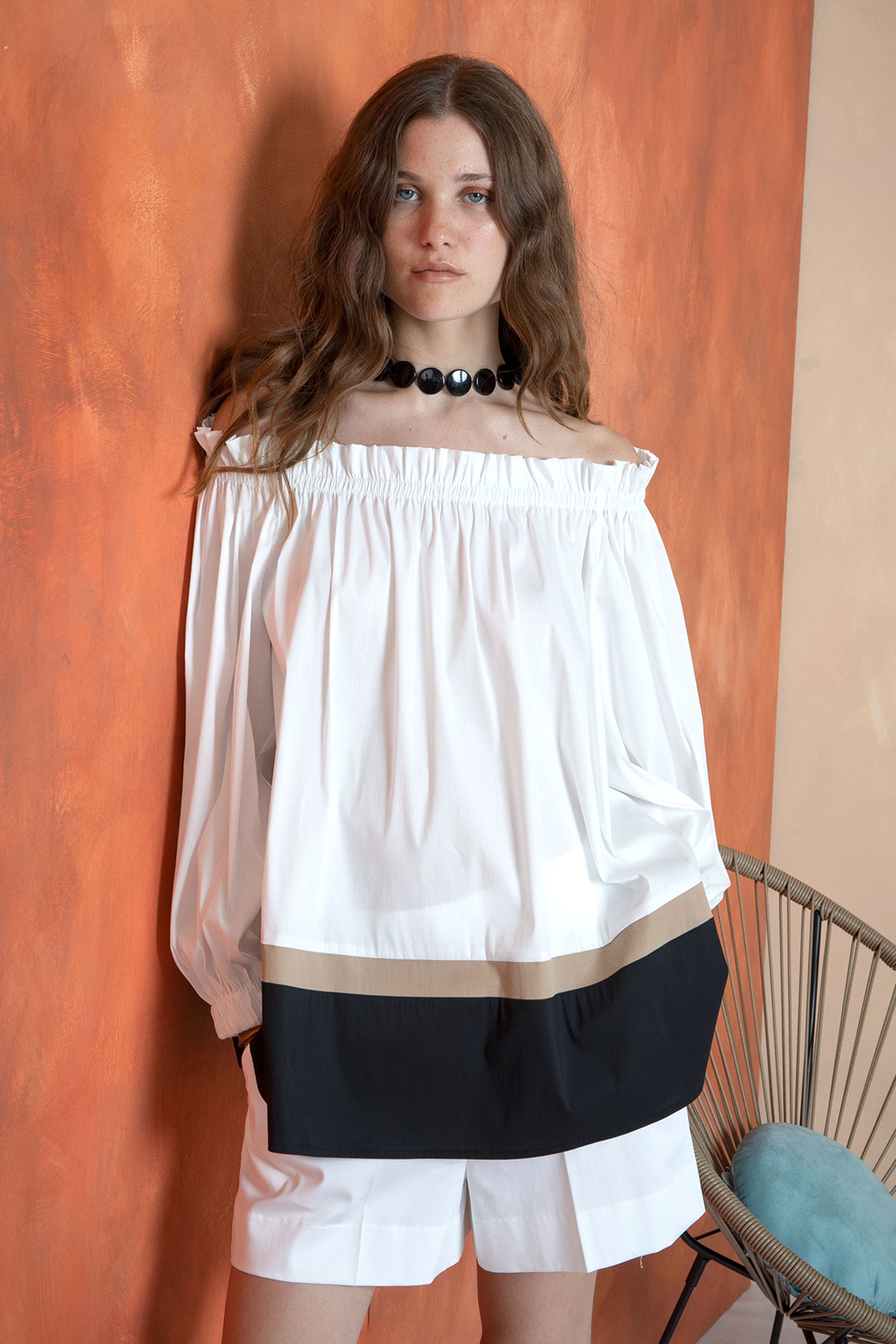 Blusa Scollo Omerale In Cotone