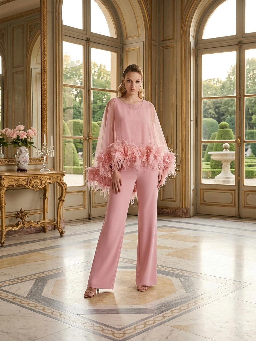 Completo Cappa In Organza Bordata Con Top e Pantalone