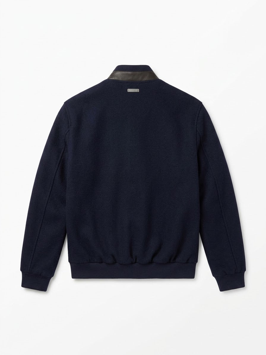 Bomber in Tessuto Loro Piana Green Storm System, con Collo Removibile