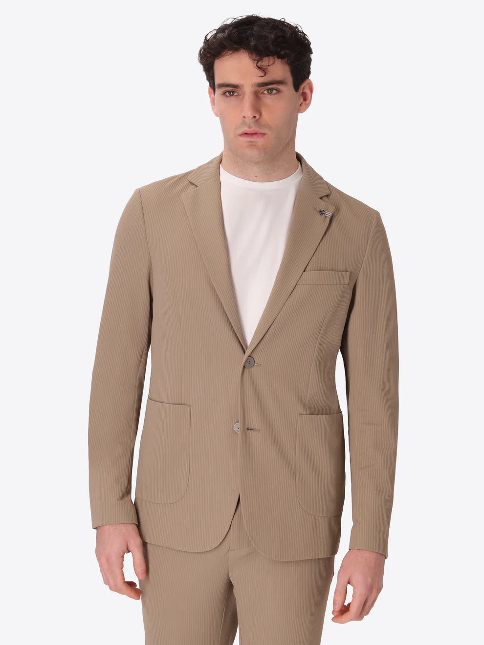 Giacca In Tessuto Tecnico Stretch Con Righe A Rilievo