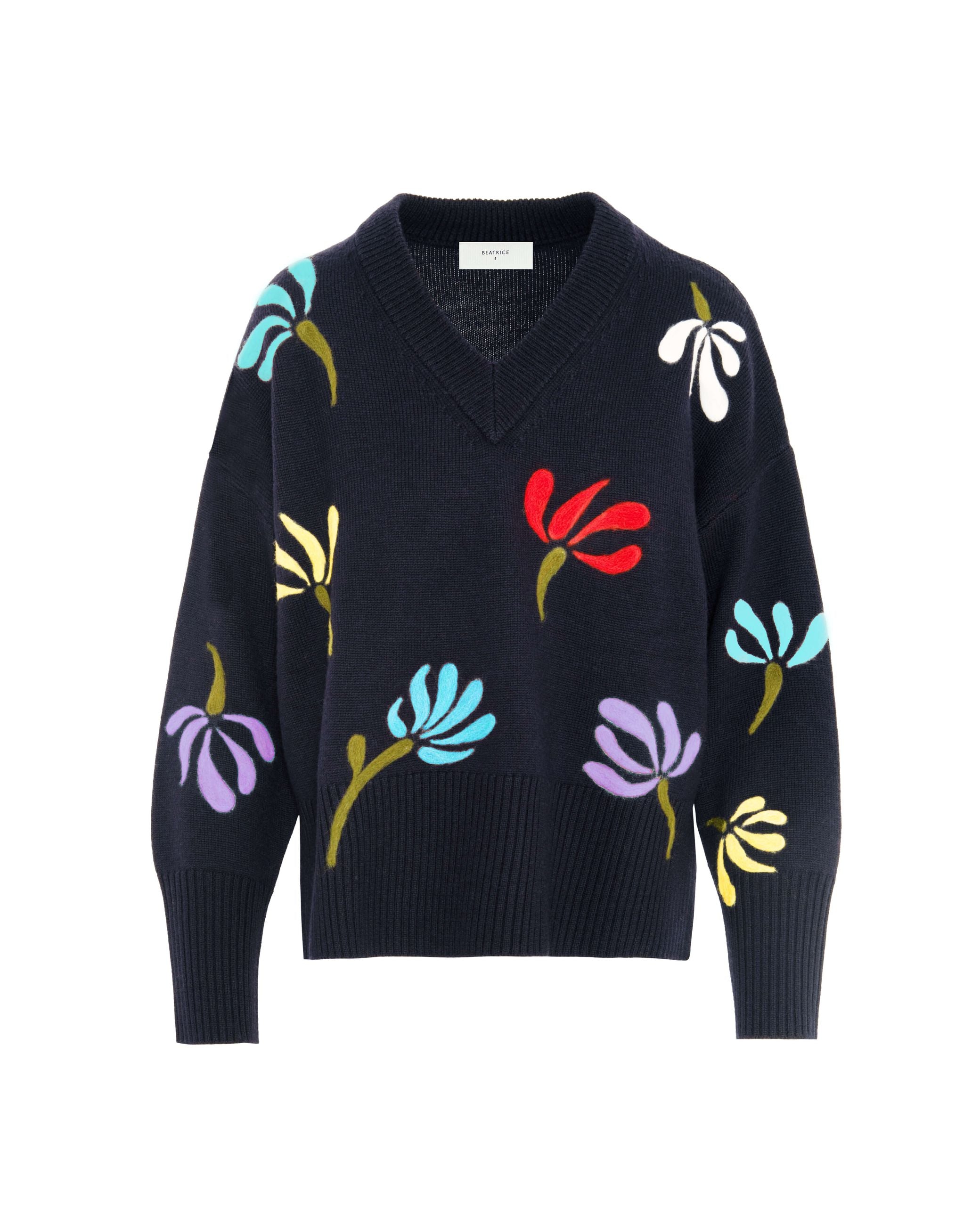 Maglia Scollo V Con Ricami