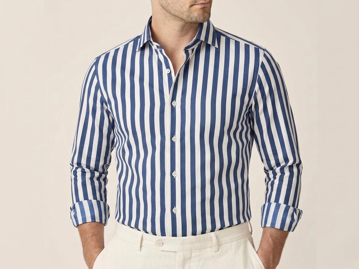 Camicia Riga Larga In Mussola Di Cotone