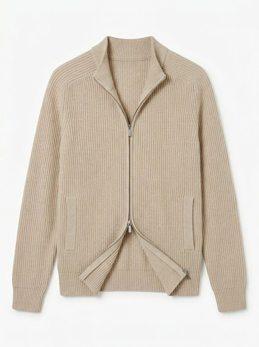 Giubbotto in Maglia con Zip a Costa Inglese in Cashmere