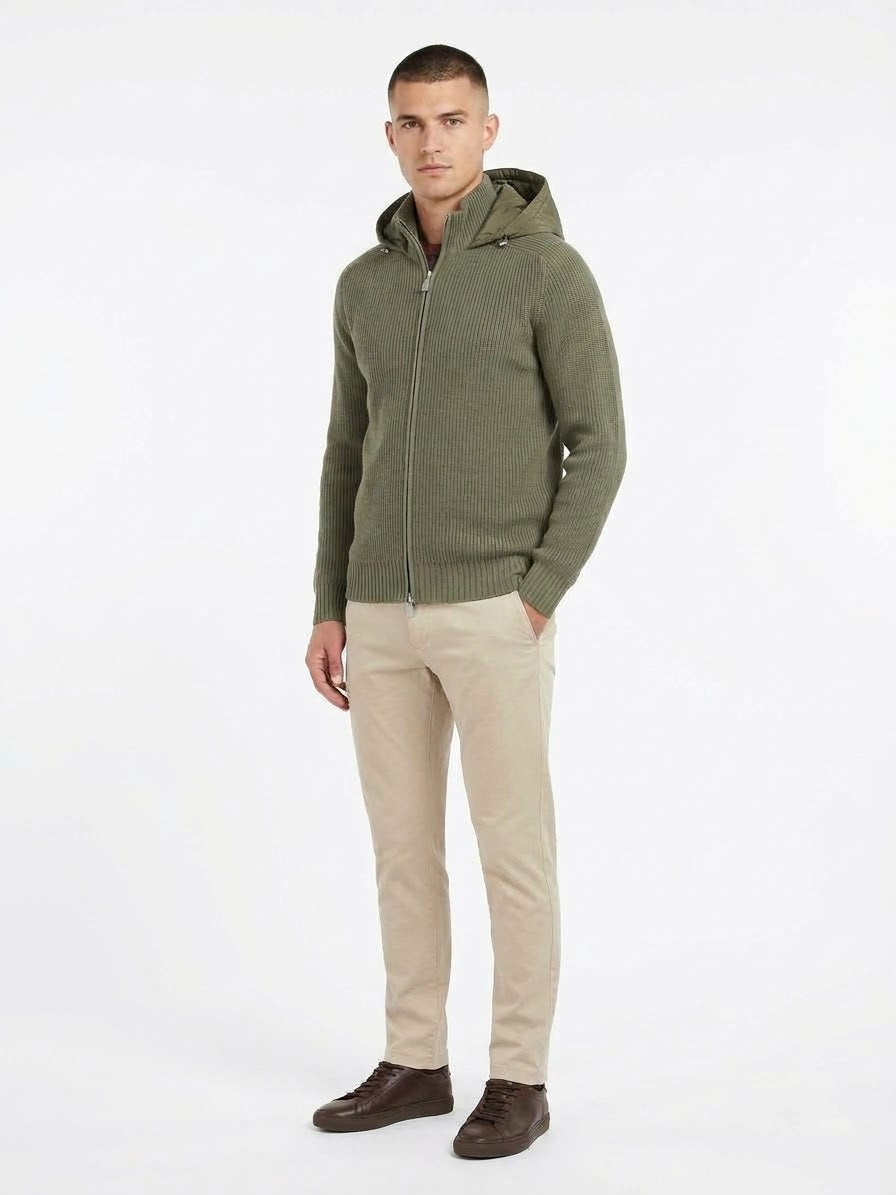 Giubbotto-Maglia Zip con Cappuccio Removibile in Rain Wool
