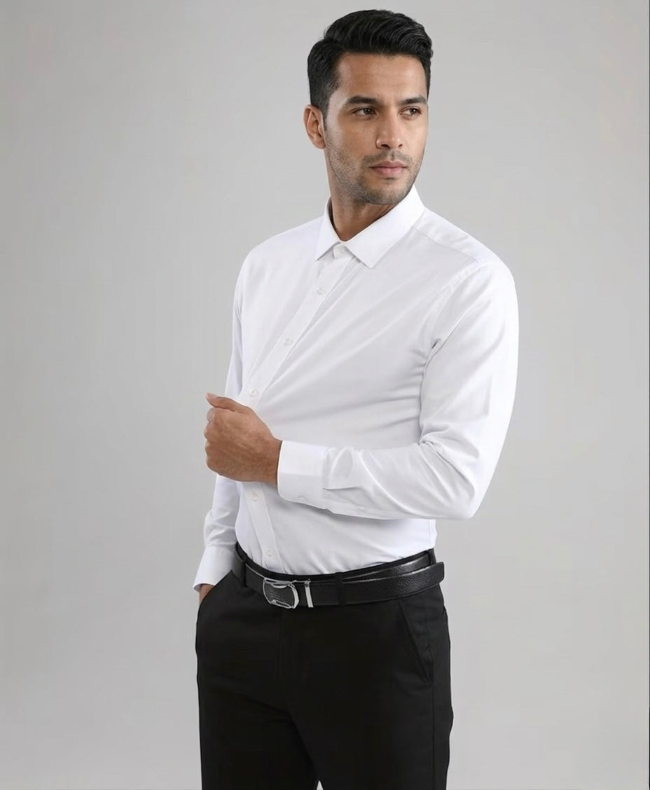 Camicia Elasticizzata In Tessuto Tecnico Tinta Unita