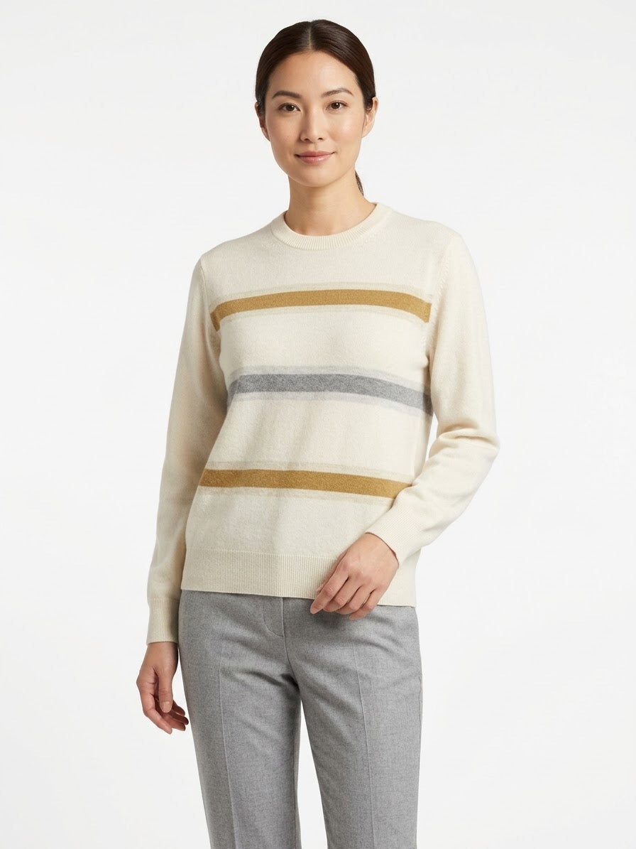 Maglione Girocollo a Righe in Cashmere