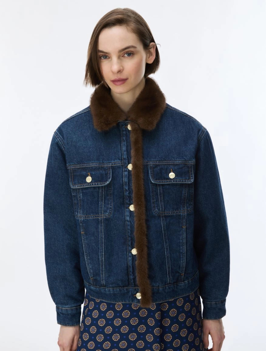 Giubbotto In Denim Imbottito e Dettagli In Eco-Pelo