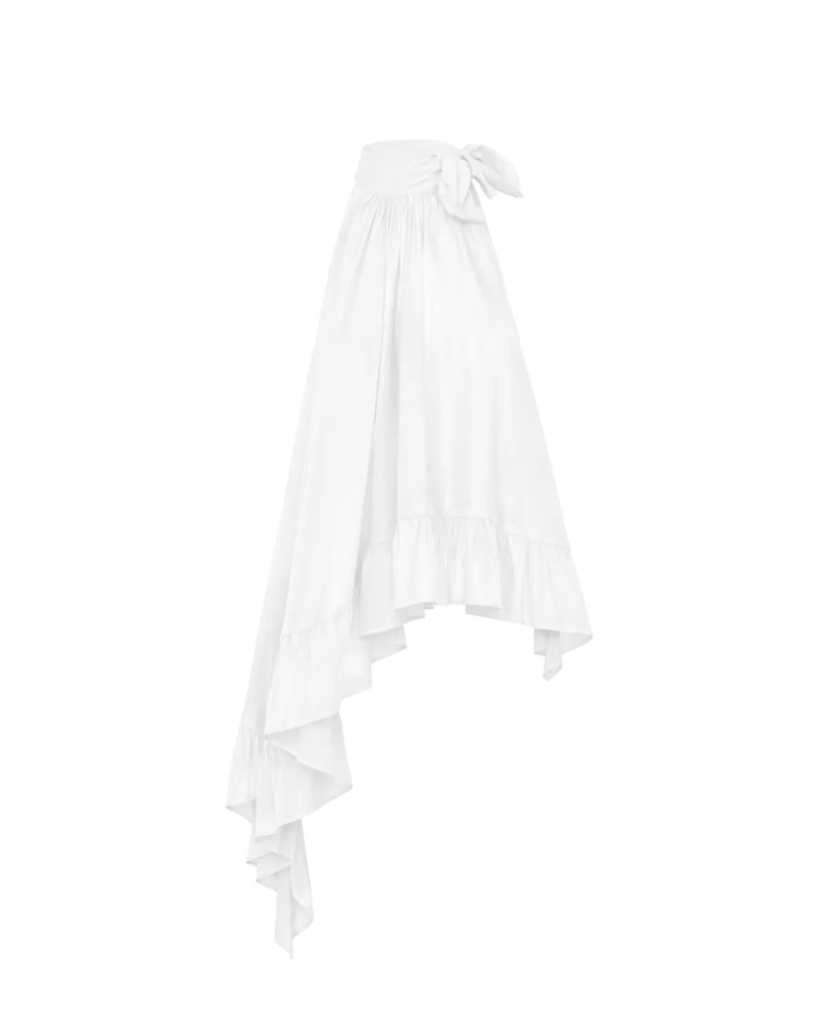 Camicia asimmetrica con orlo arricciato e fiocco