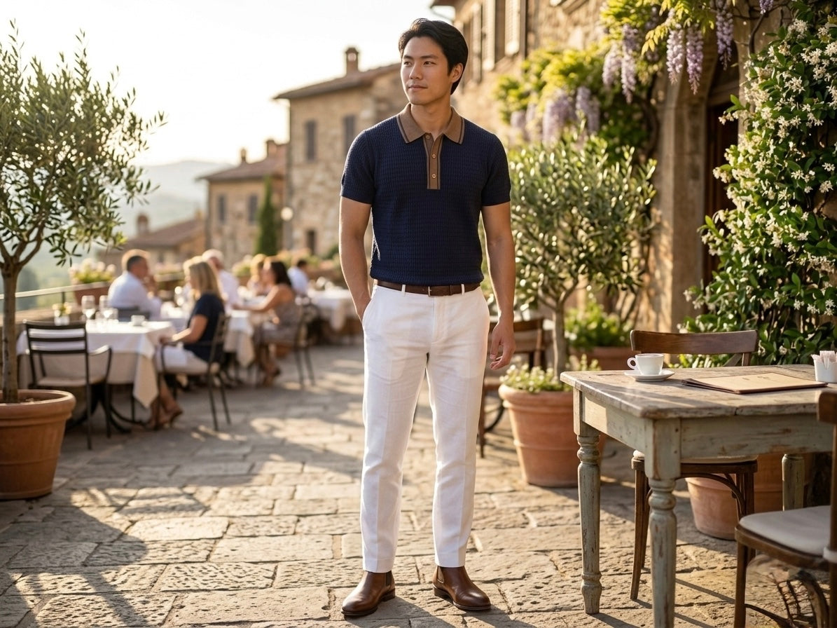 Polo In Seta Traforata Con Profili a Contrasto