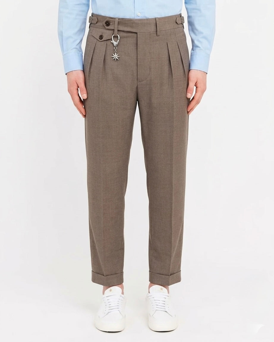 Pantalone Doppia Pinces Con Bustino In Fresco di Lana