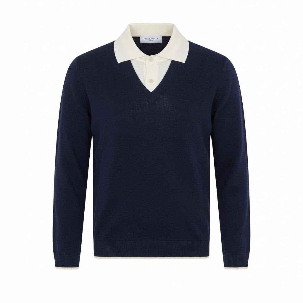 Maglia Polo con Dettaglio Scollo a V Finezza 16