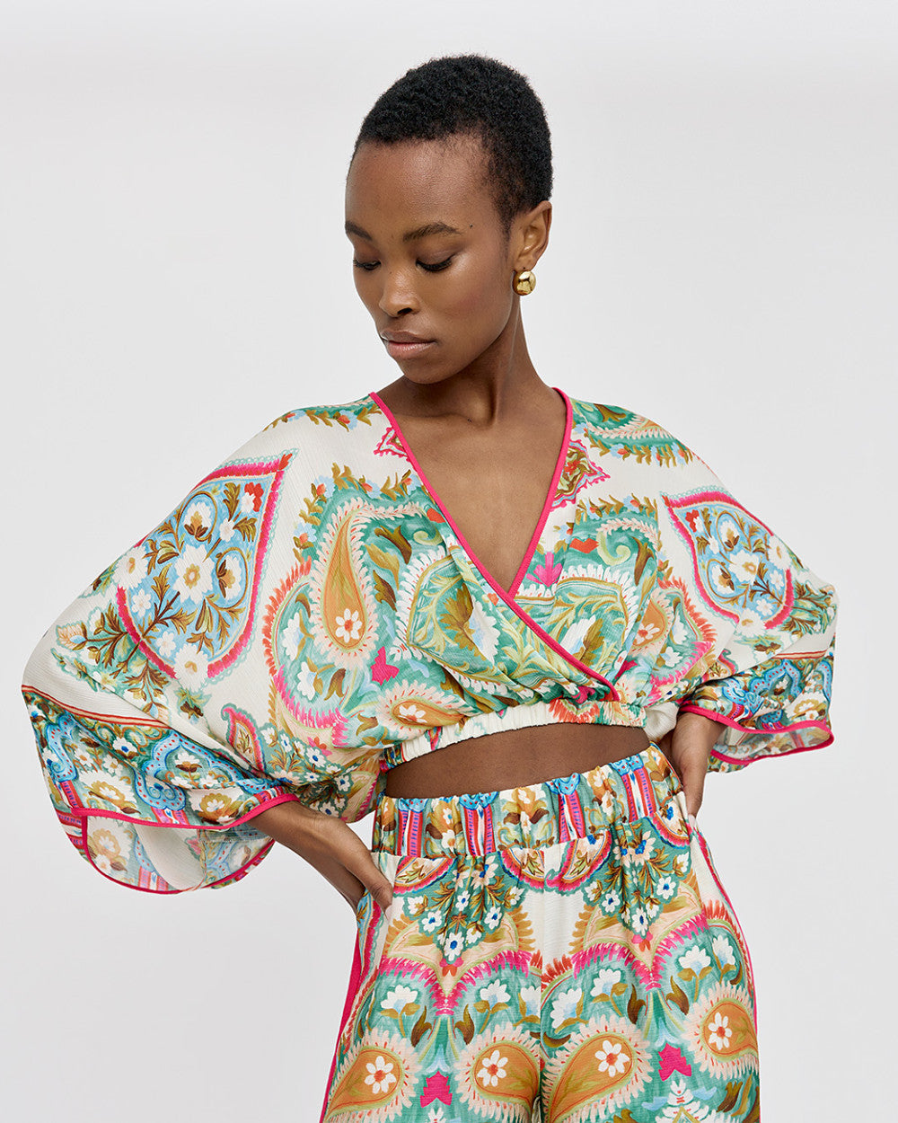 Blusa avvolgente stampata