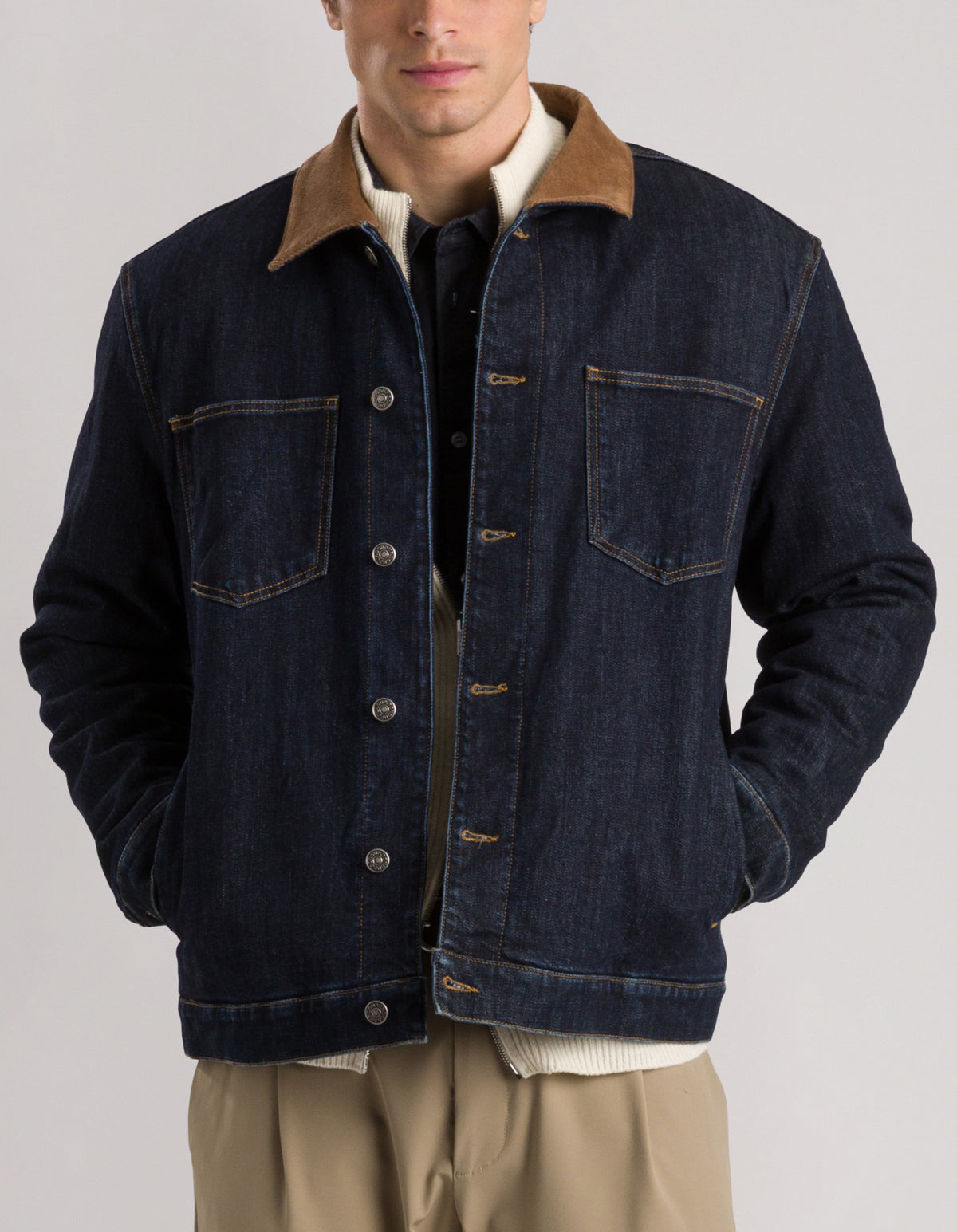 Giubbino Regular con Collo a Camicia in Tessuto a Contrasto