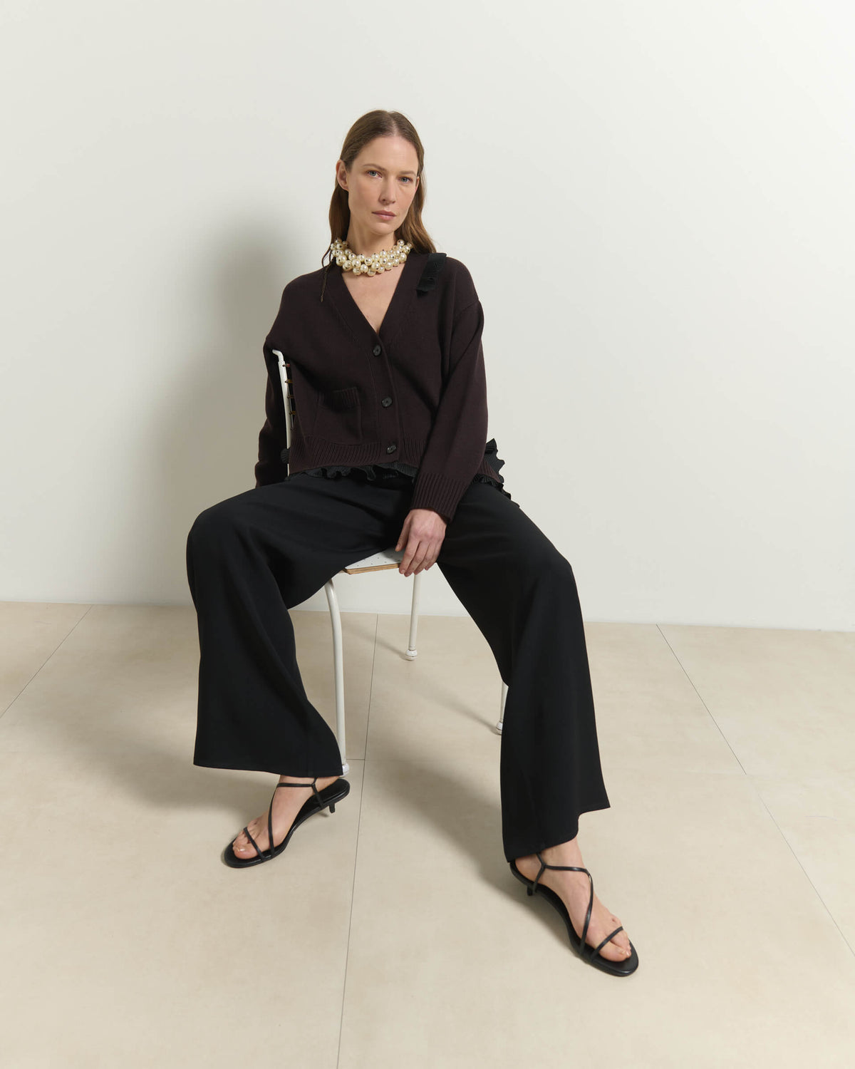 Cardigan In Lana Con Volant