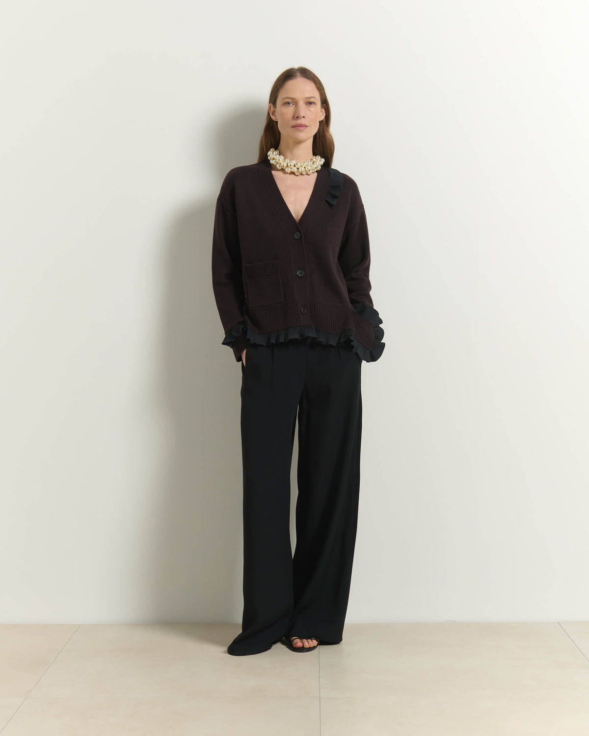 Cardigan In Lana Con Volant