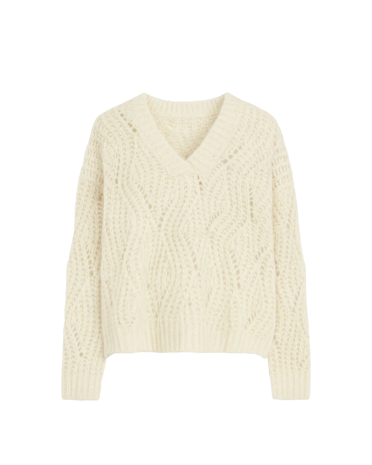 Maglione con Scollo a V In Misto Lana e Alpaca