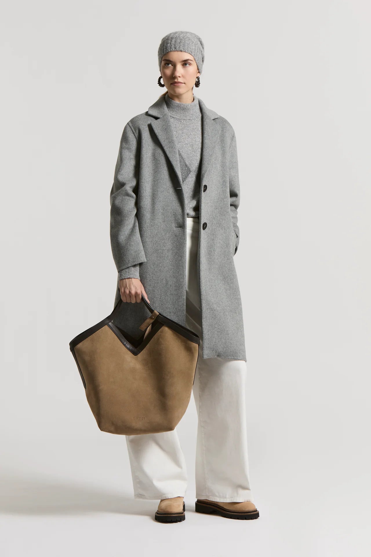 Cappotto Midi in Panno Double di Lana e Cashmere