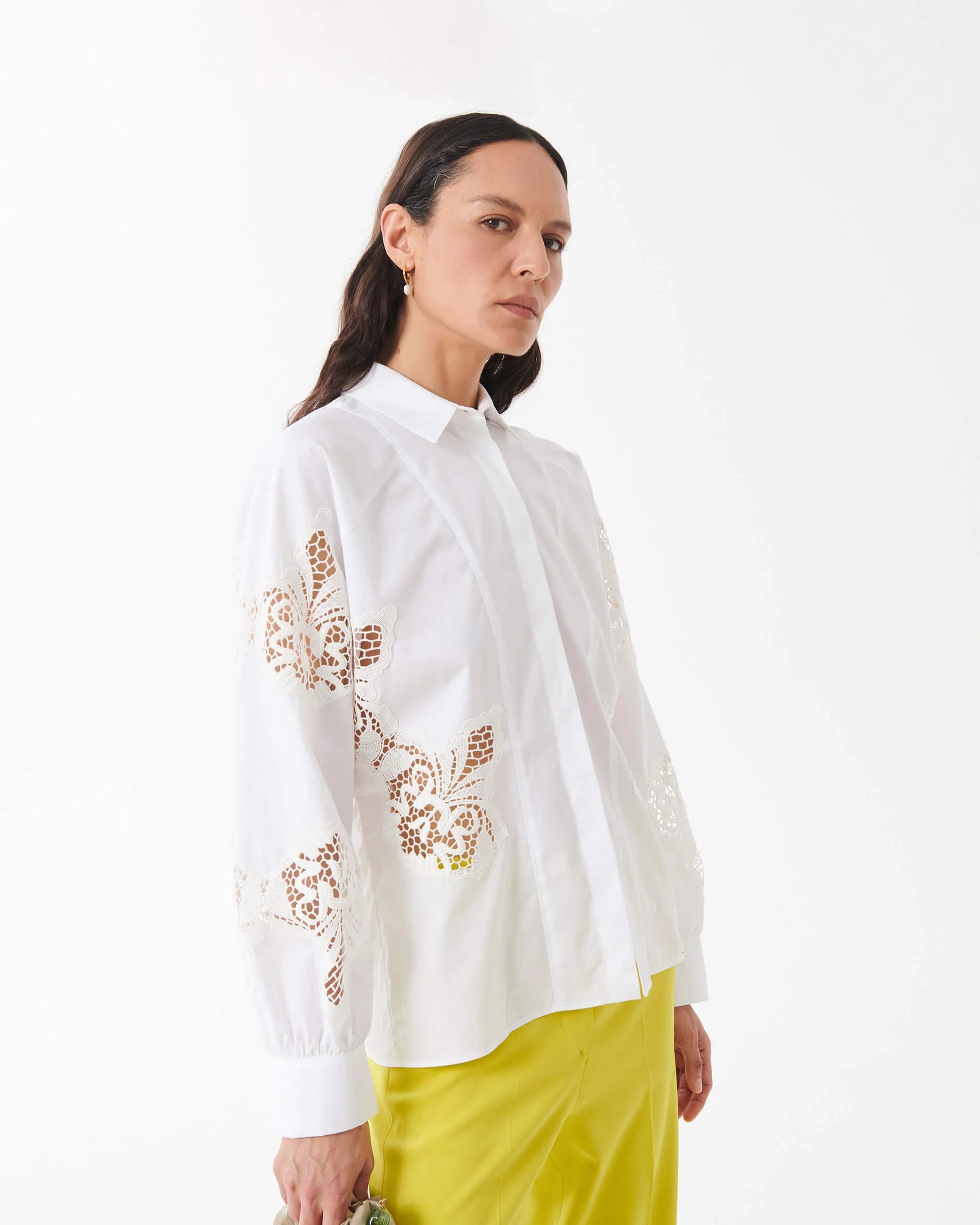 Camicia in Popeline Con Inserti in Pizzo