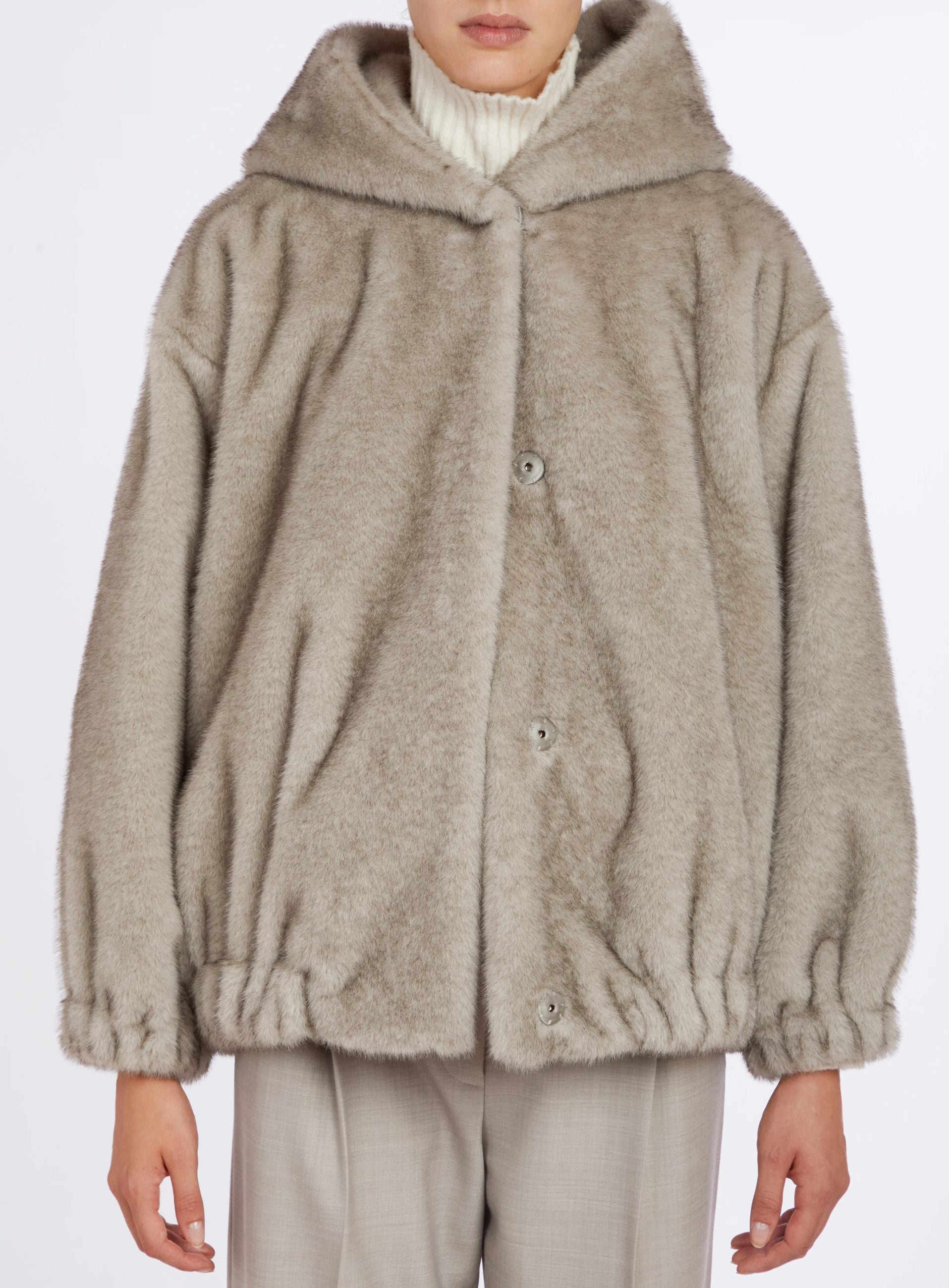 Bomber In Eco-Pelliccia con Cappuccio