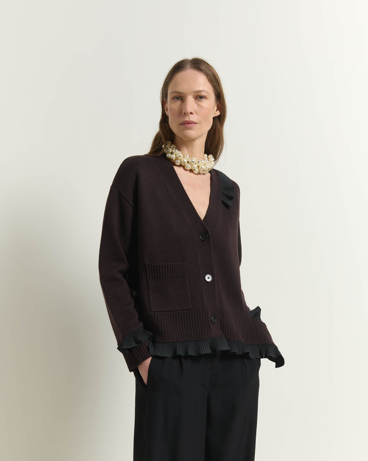 Cardigan In Lana Con Volant