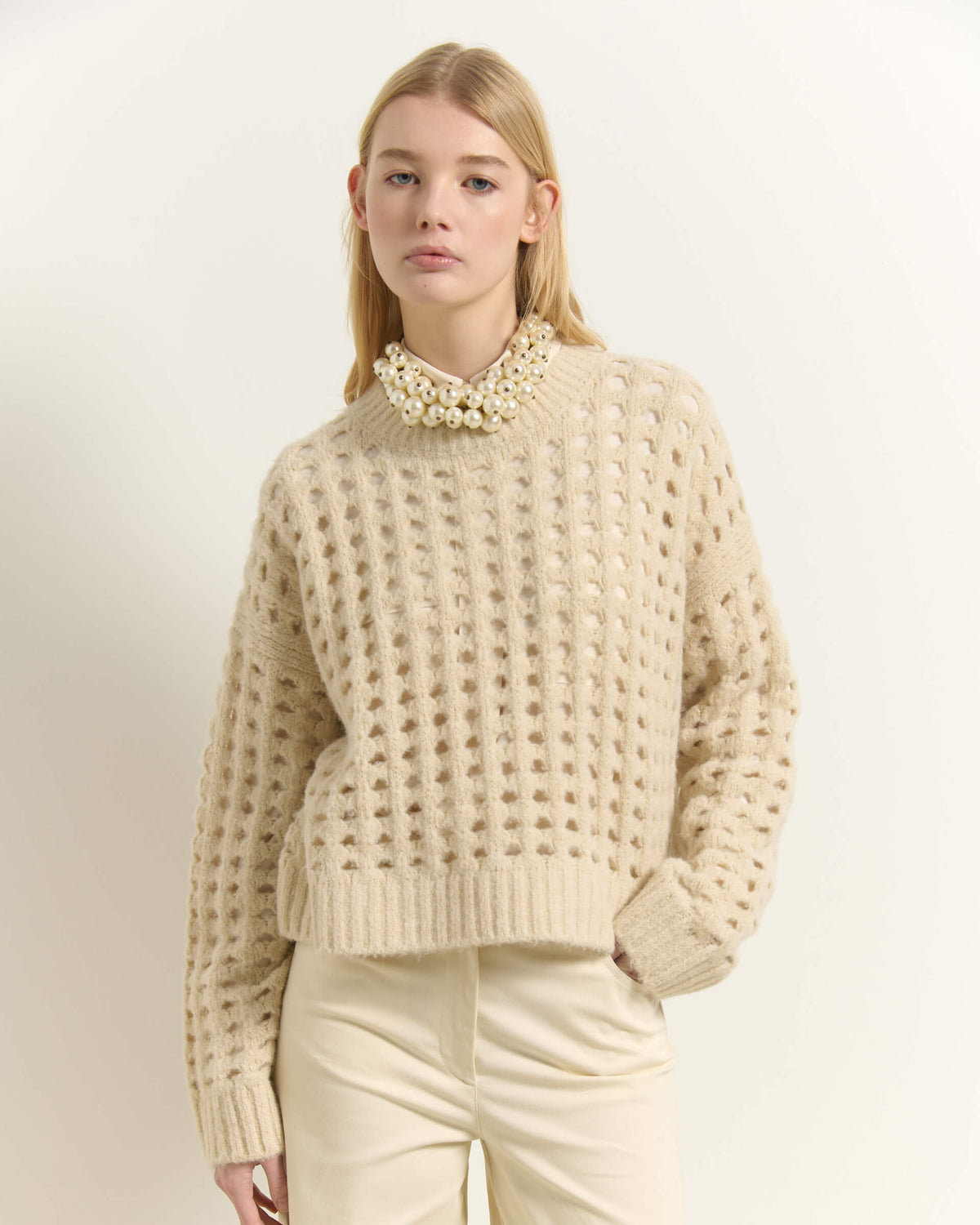 Maglione Traforato In Misto Mahair