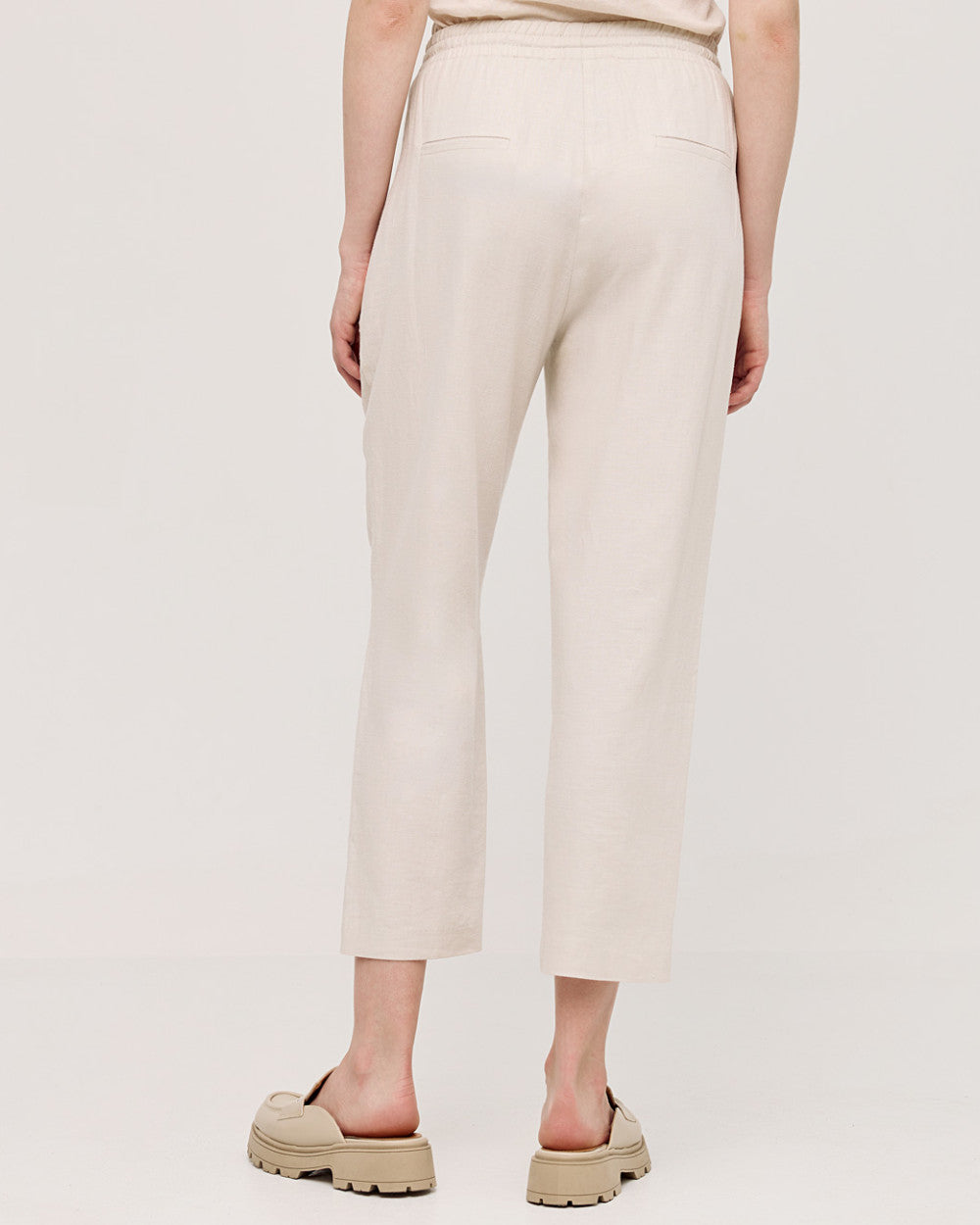 Pantaloni con cintura elastica effetto lino