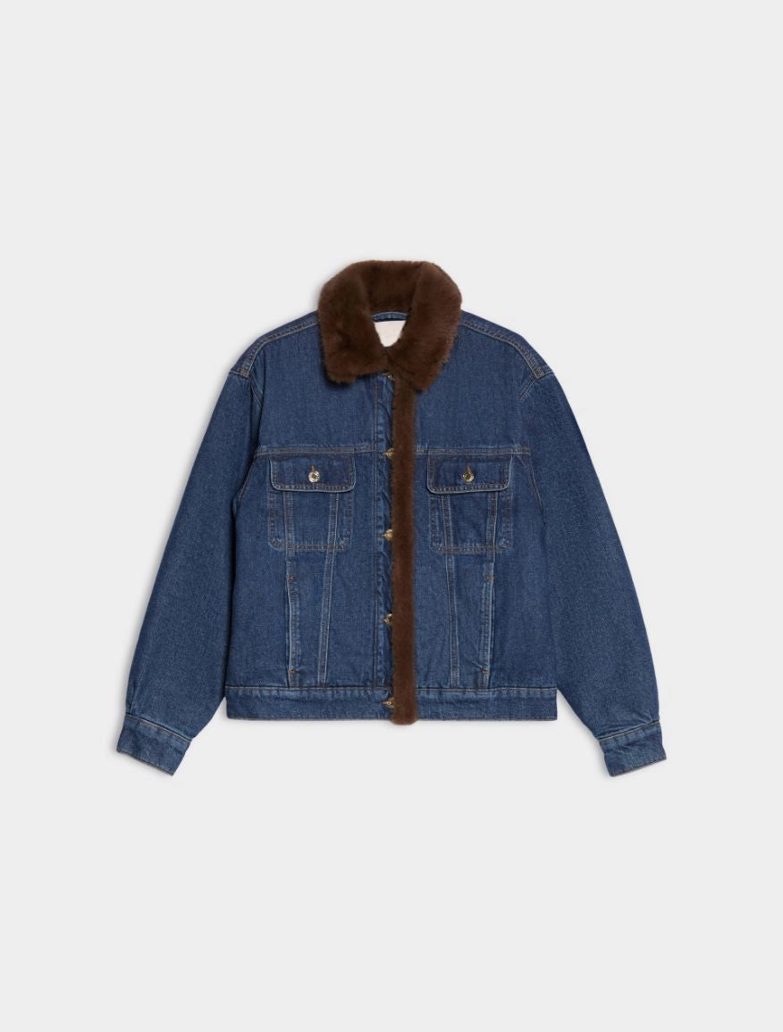 Giubbotto In Denim Imbottito e Dettagli In Eco-Pelo