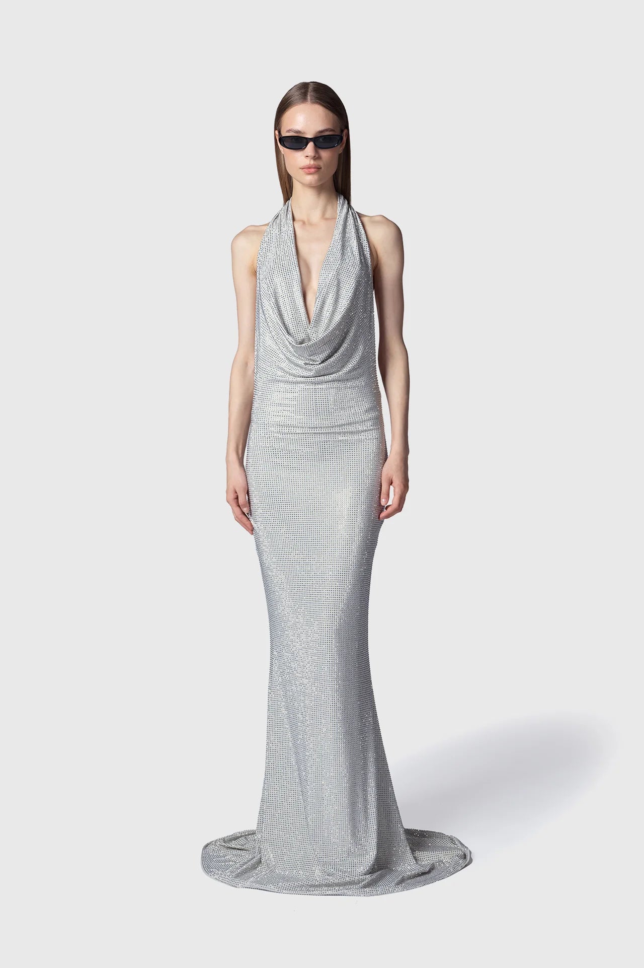 Abito Aderente Con Microstrass Scollo ad Anello