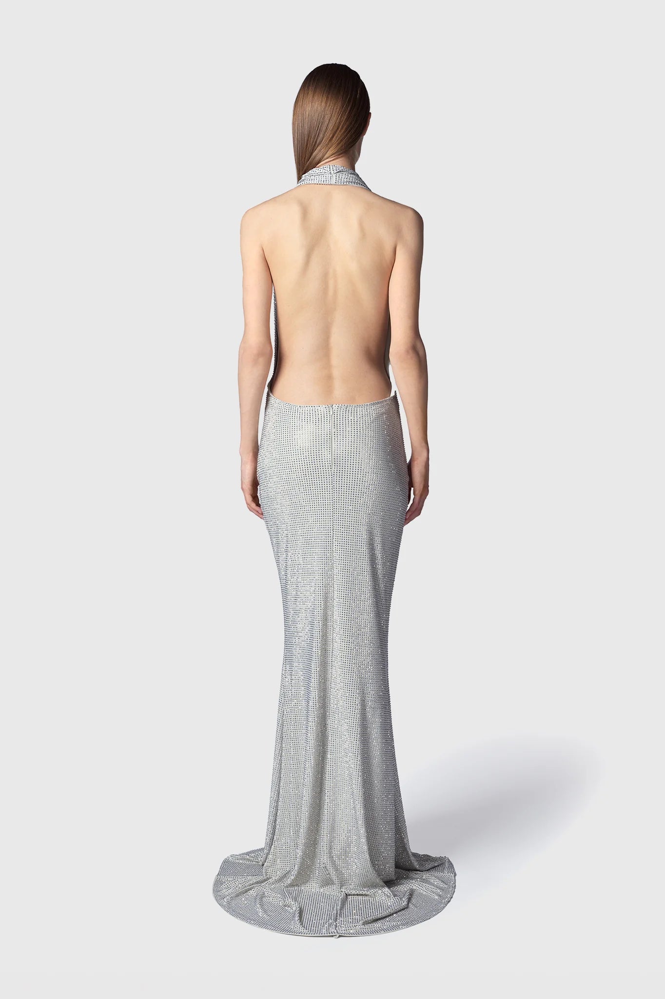 Abito Aderente Con Microstrass Scollo ad Anello