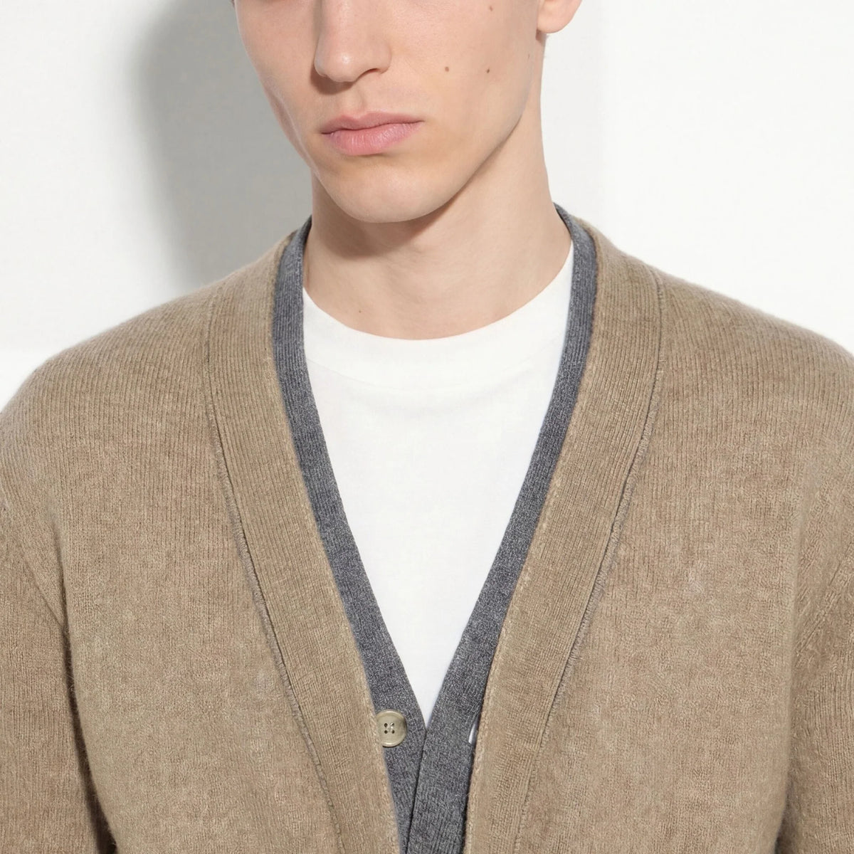 Maglia Cardigan Bicolore in Misto Lana e Alpaca