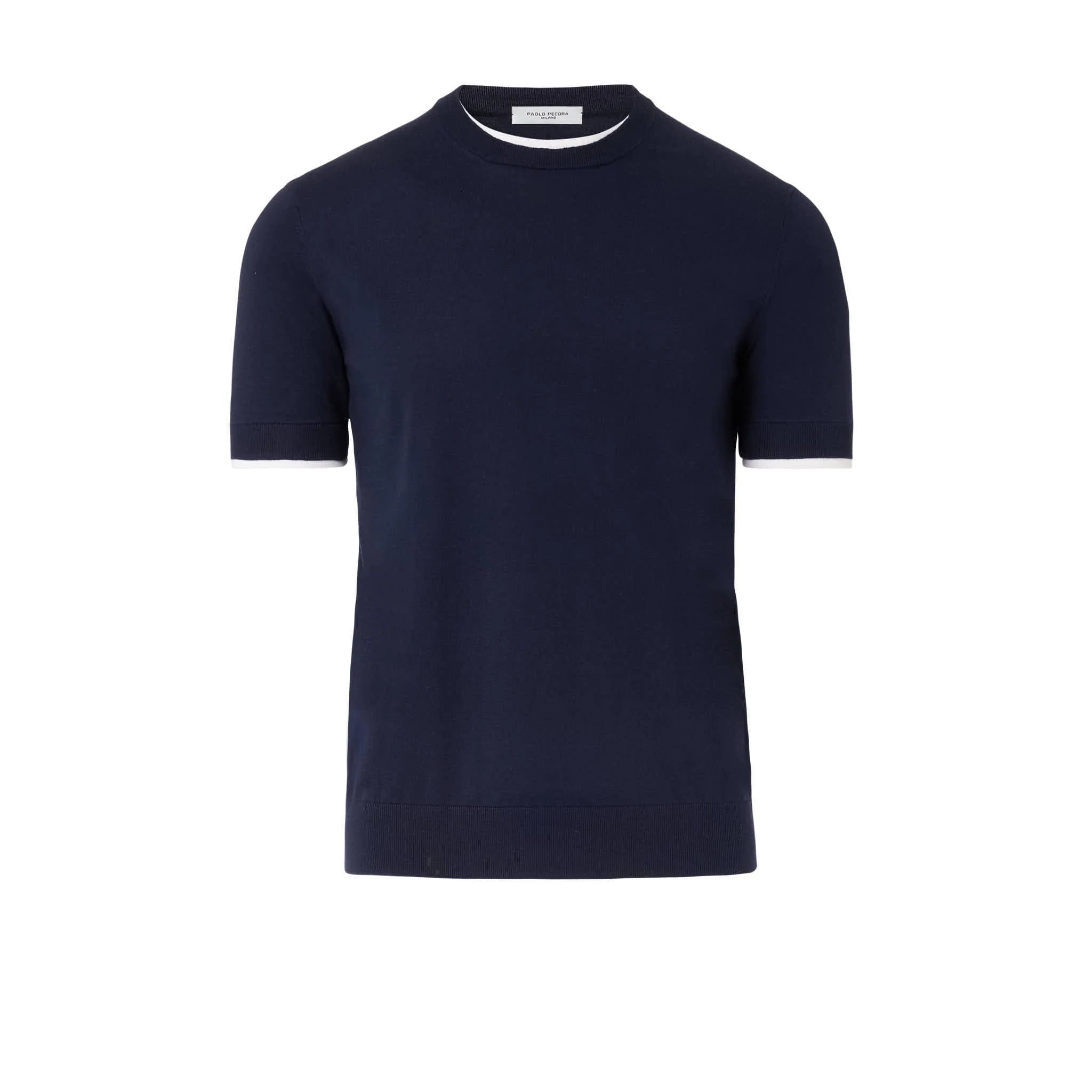 MAGLIA GIROCOLLO IN PURO COTONE EXTRAFINE  CON DETTAGLI BIANCHI