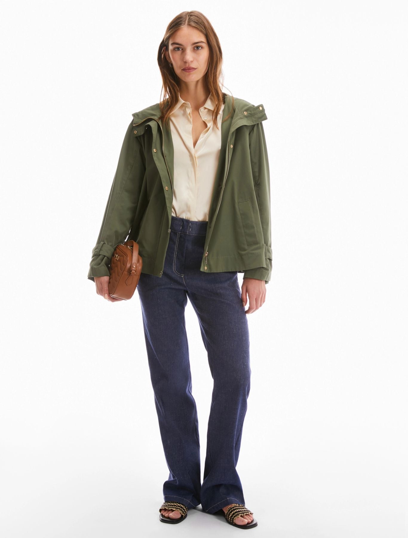 Pantaloni flare in lino e cotone