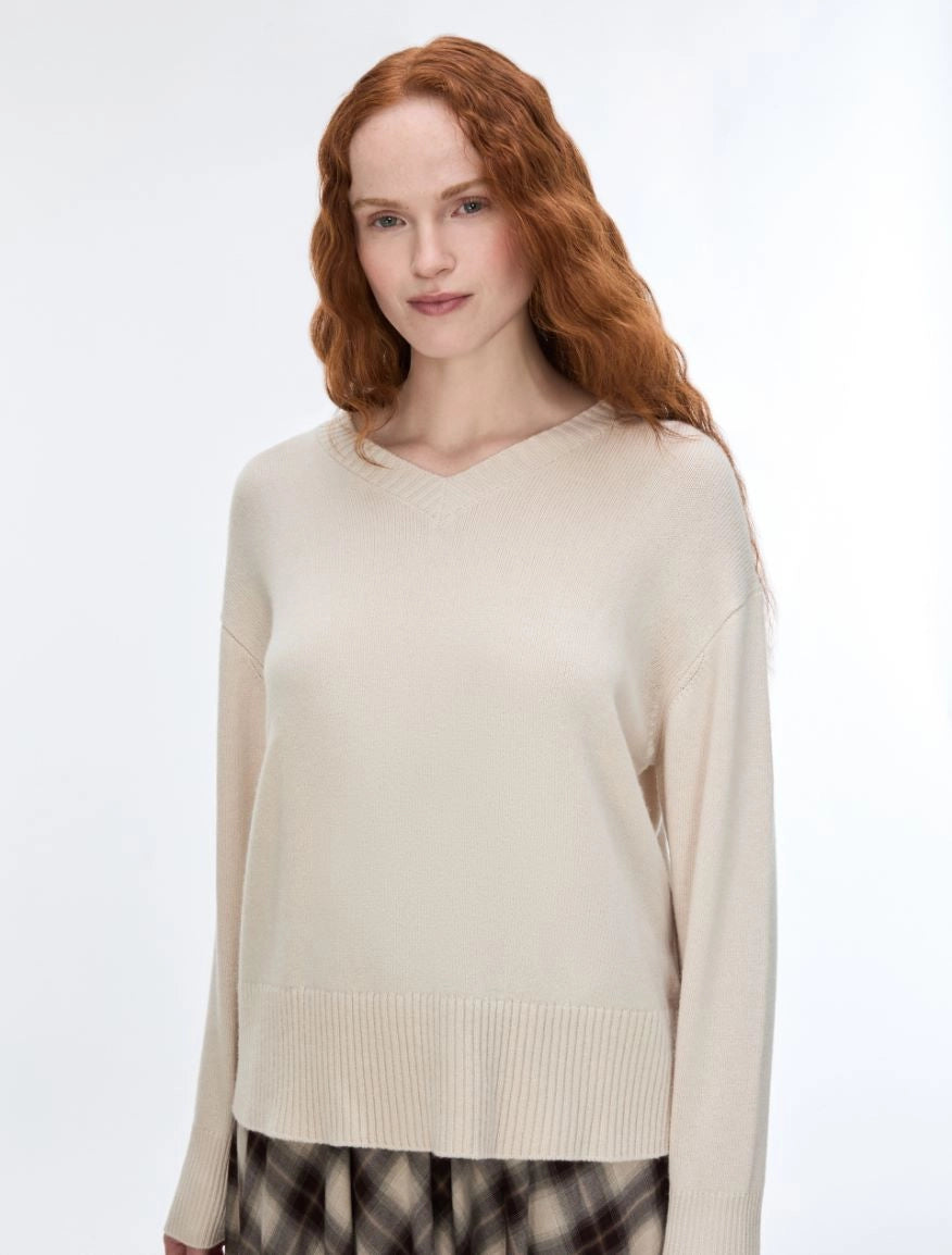 Maglia Scollo v in Misto Lana e Cashmere