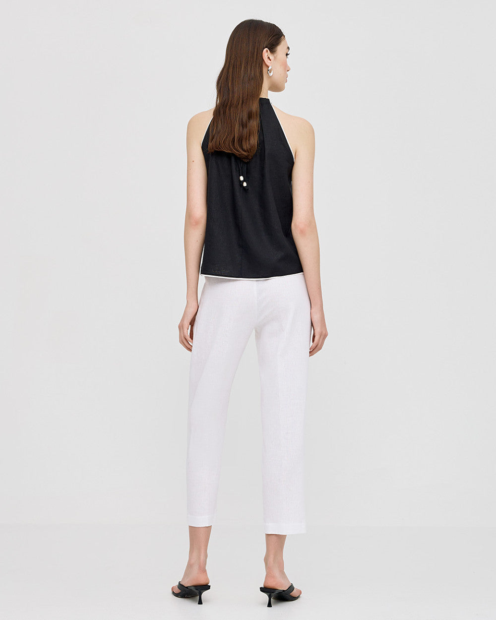 Pantaloni con cintura elastica effetto lino