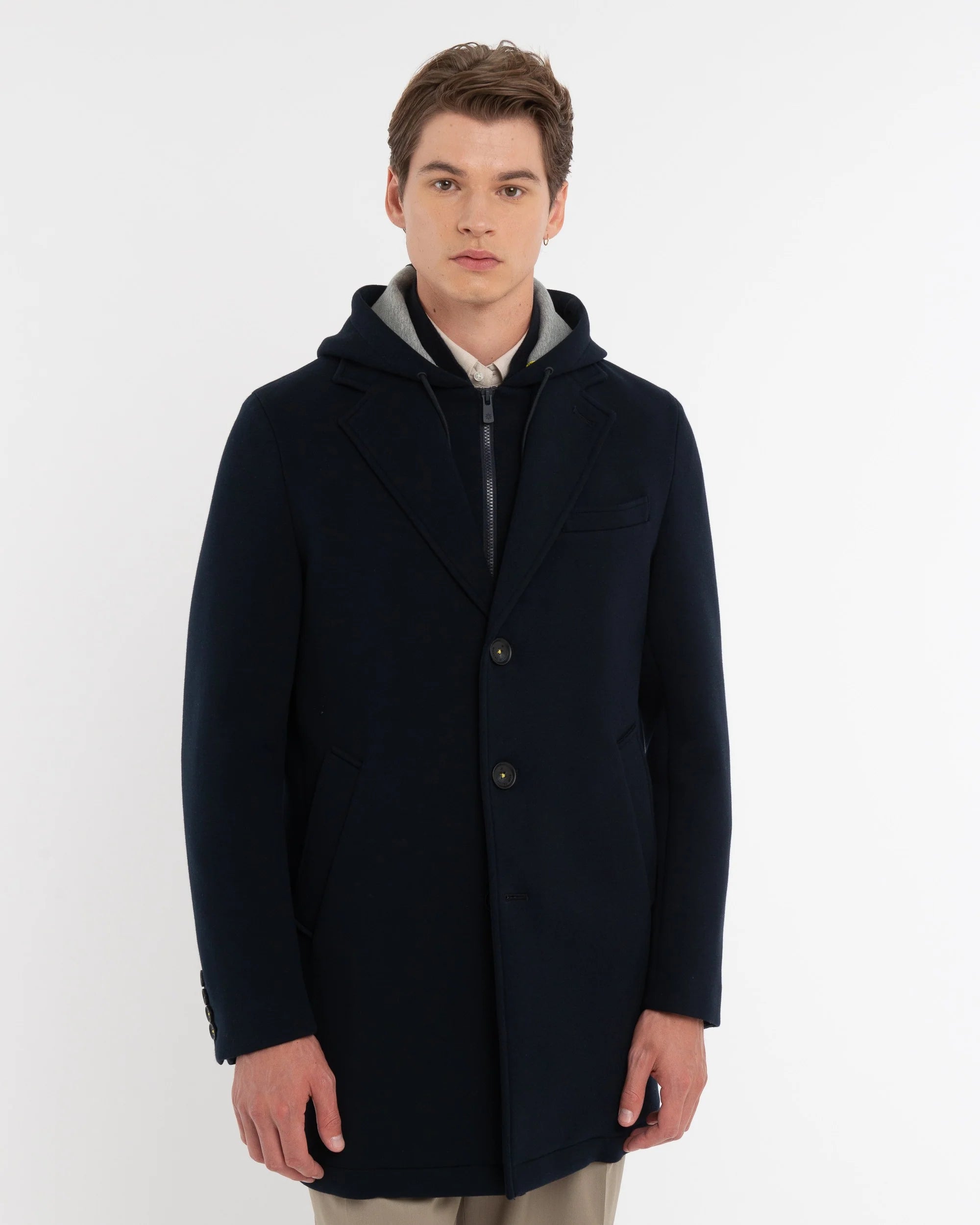 Cappotto Con Cappuccio In Jersey Accoppiato Neoprene