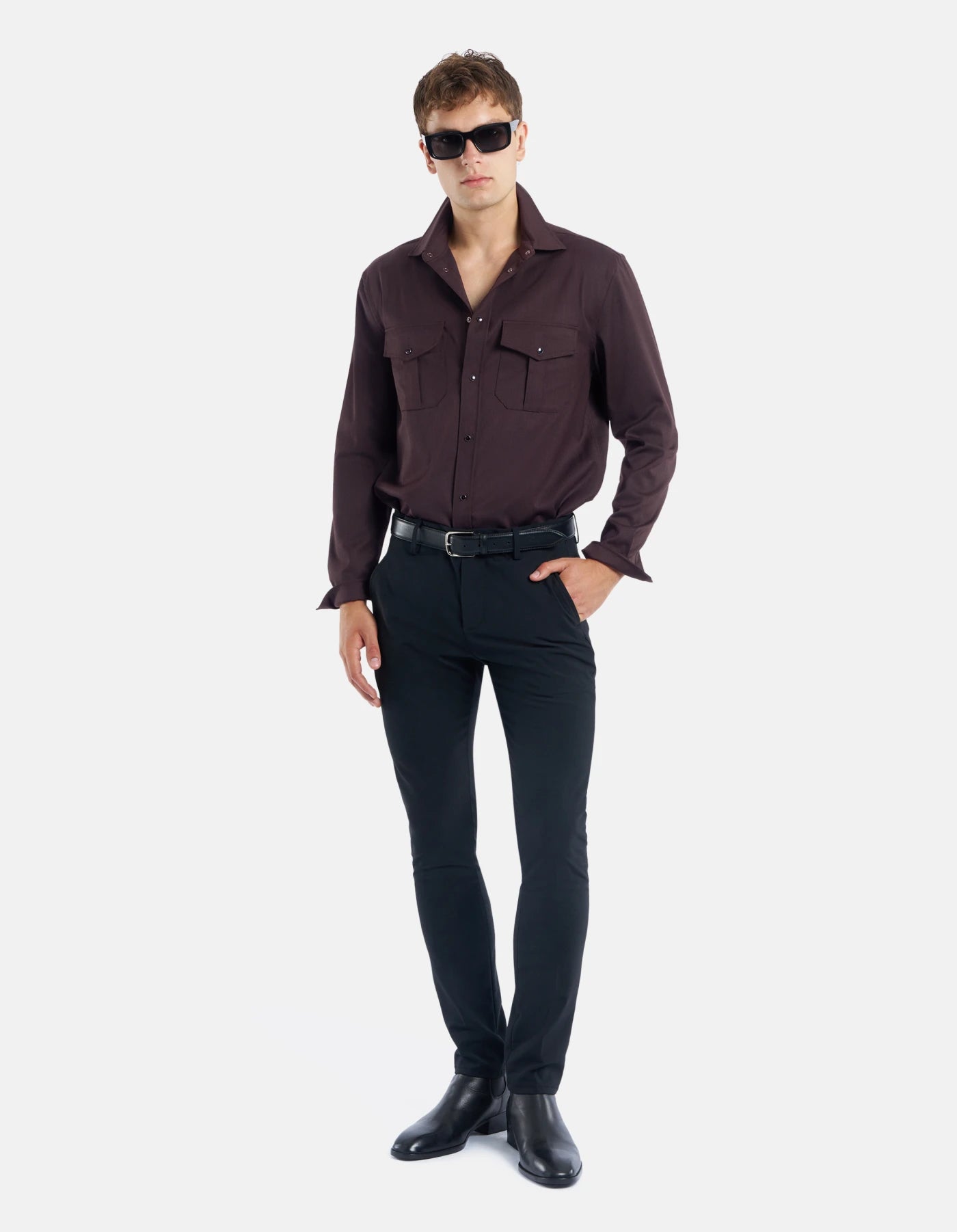 Camicia regular in gabardina misto lana